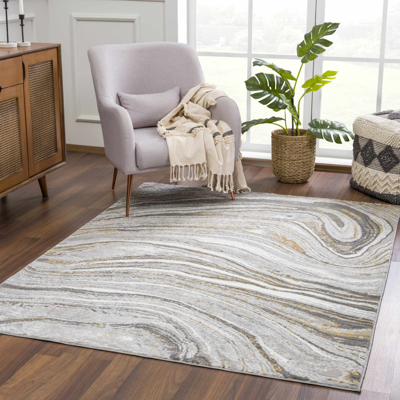 Wrought Studio Cavinder Abstract Design Modern Gray/Beige Area Rug